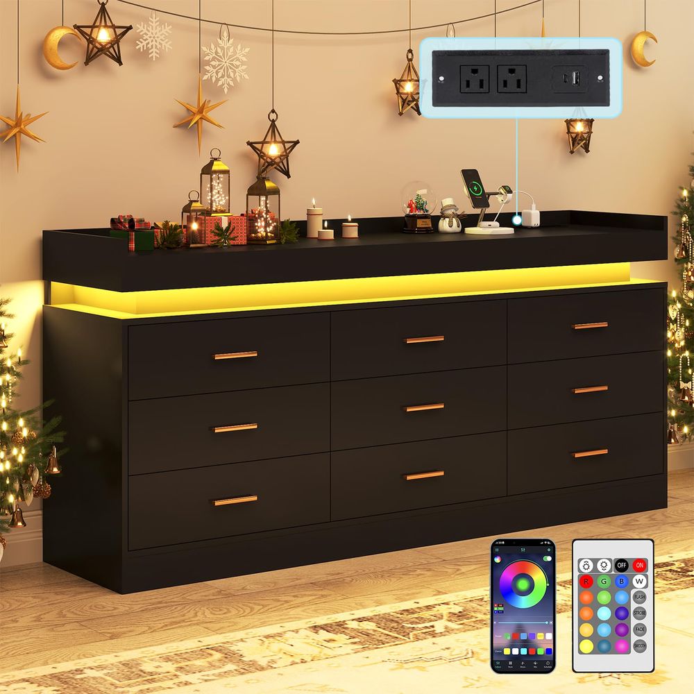 Office Furniture Modern - 9 Drawer Dresser with Charging Station