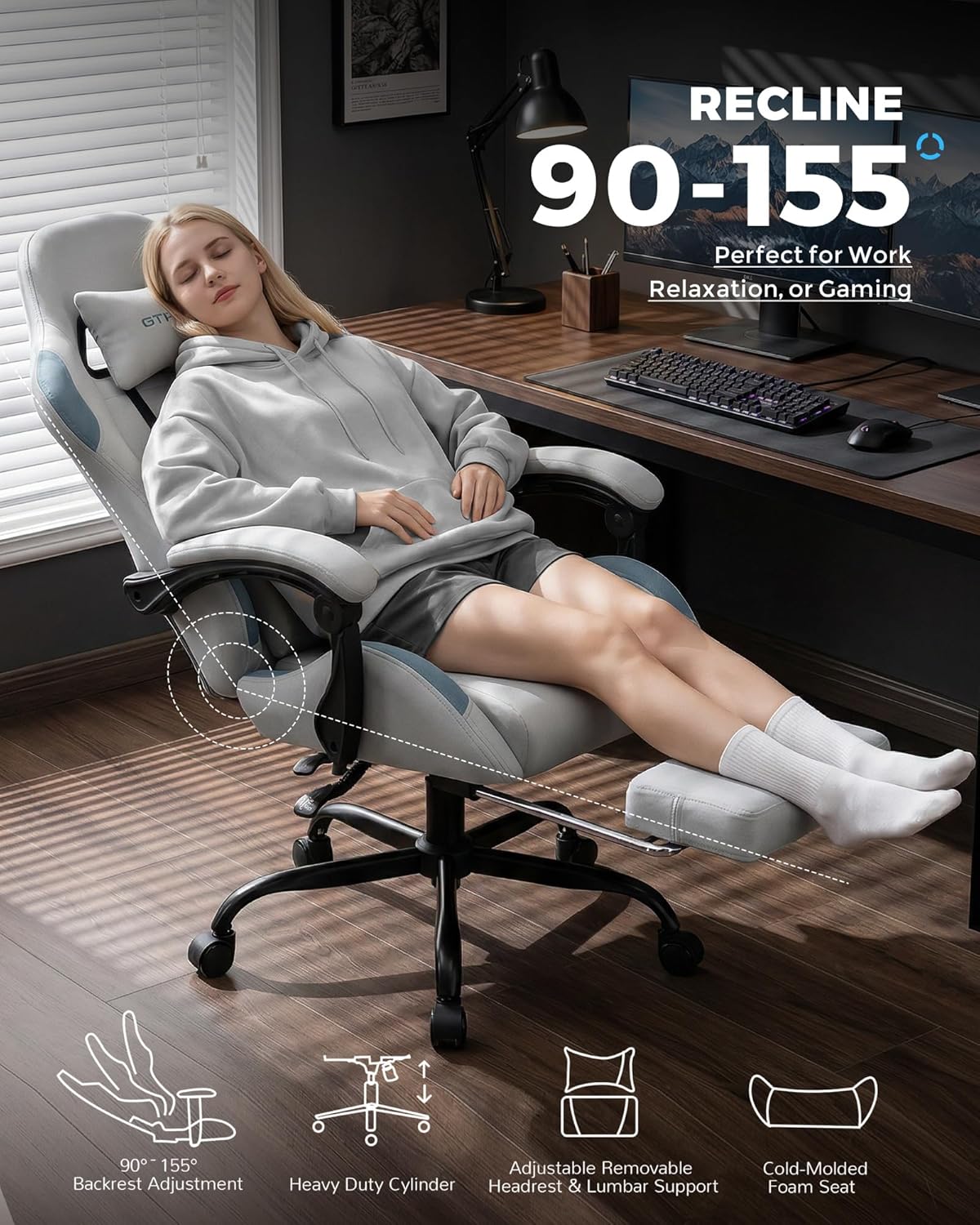 Gaming Chair Fabric with Pocke - Office Footrest Cushion บทวิจารณ์และราคา