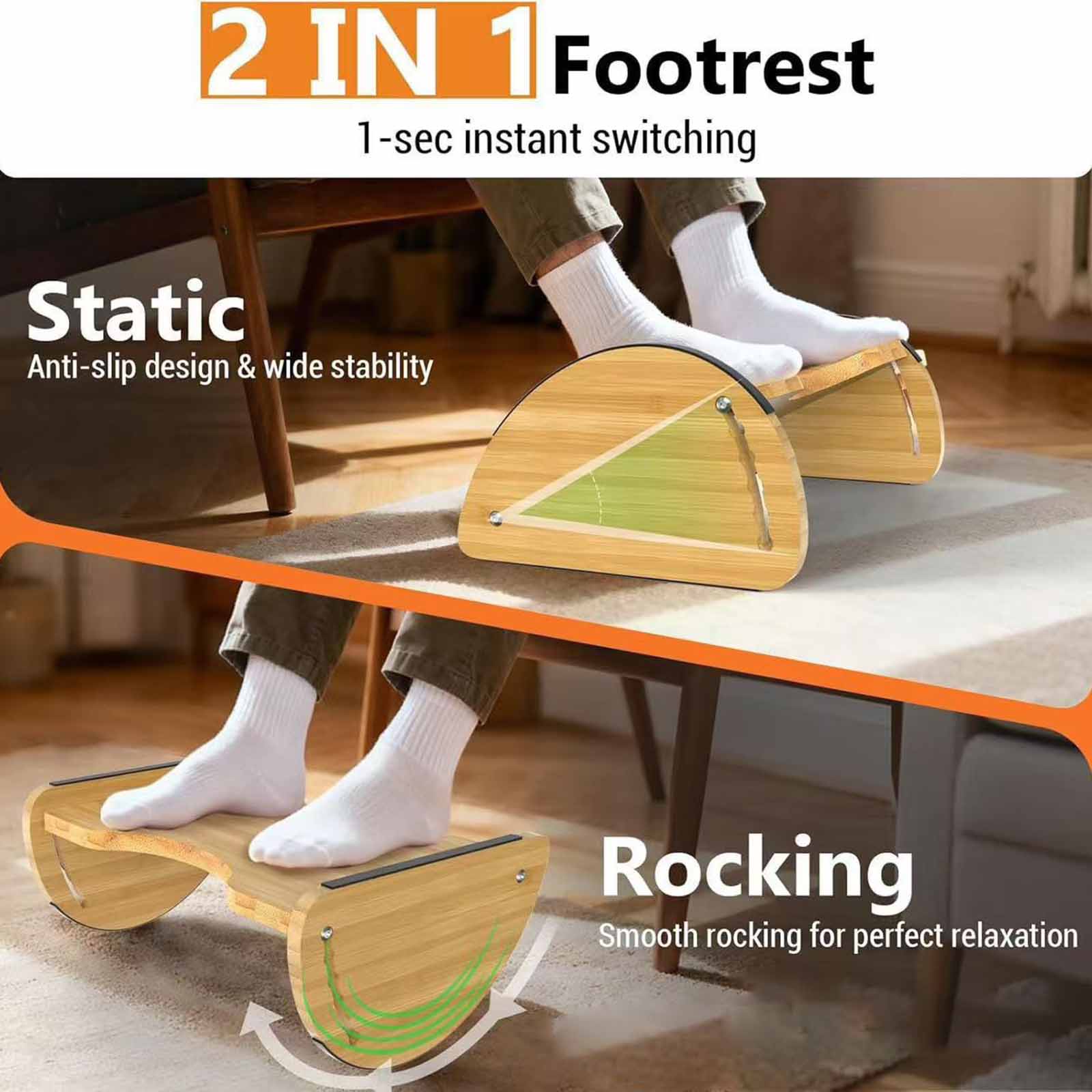 Adjustable Office Bamboo Footr - Office Footrest Cushion บทวิจารณ์และราคา