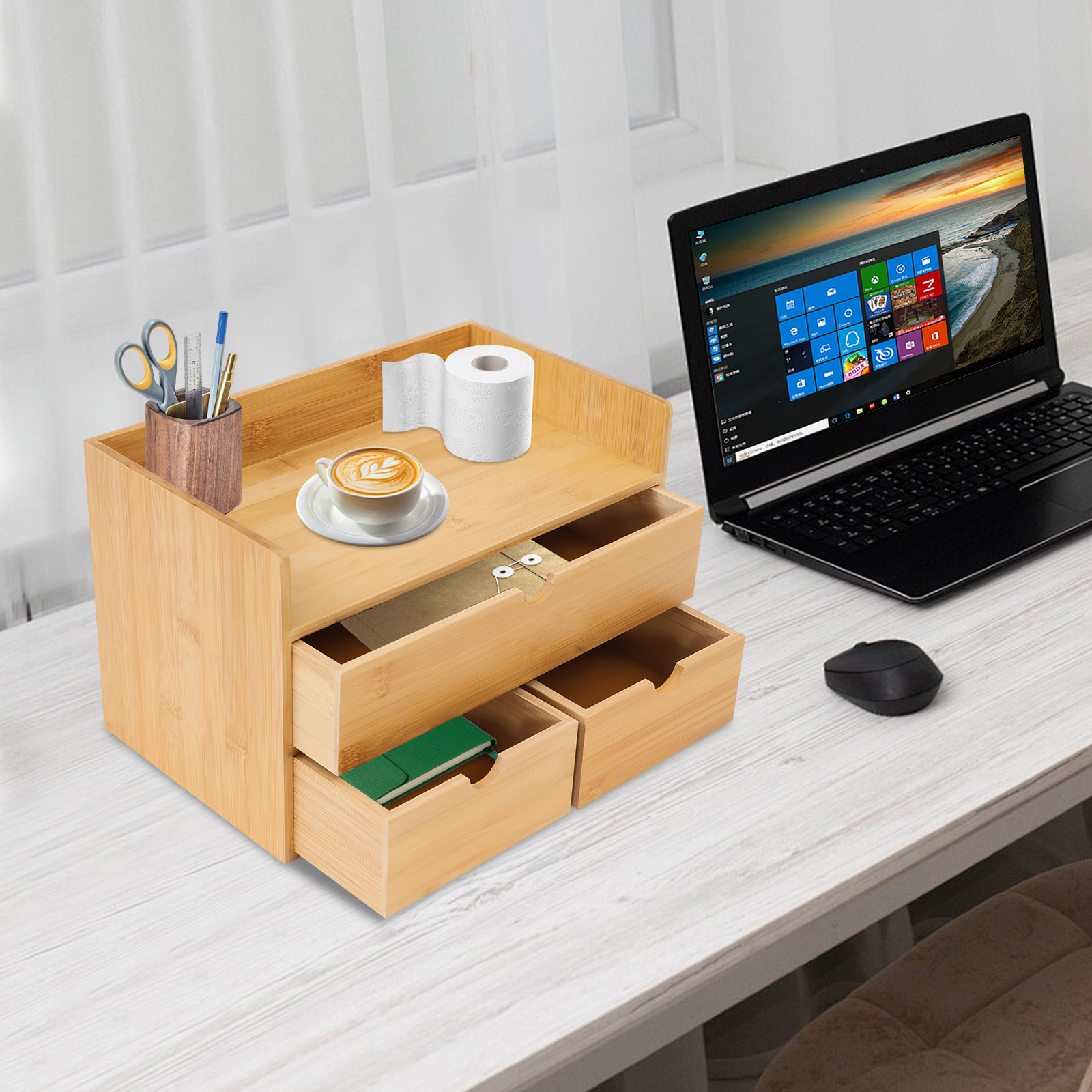 Bamboo Desk Organizer, with 3  - Office Furniture Brand บทวิจารณ์และราคา